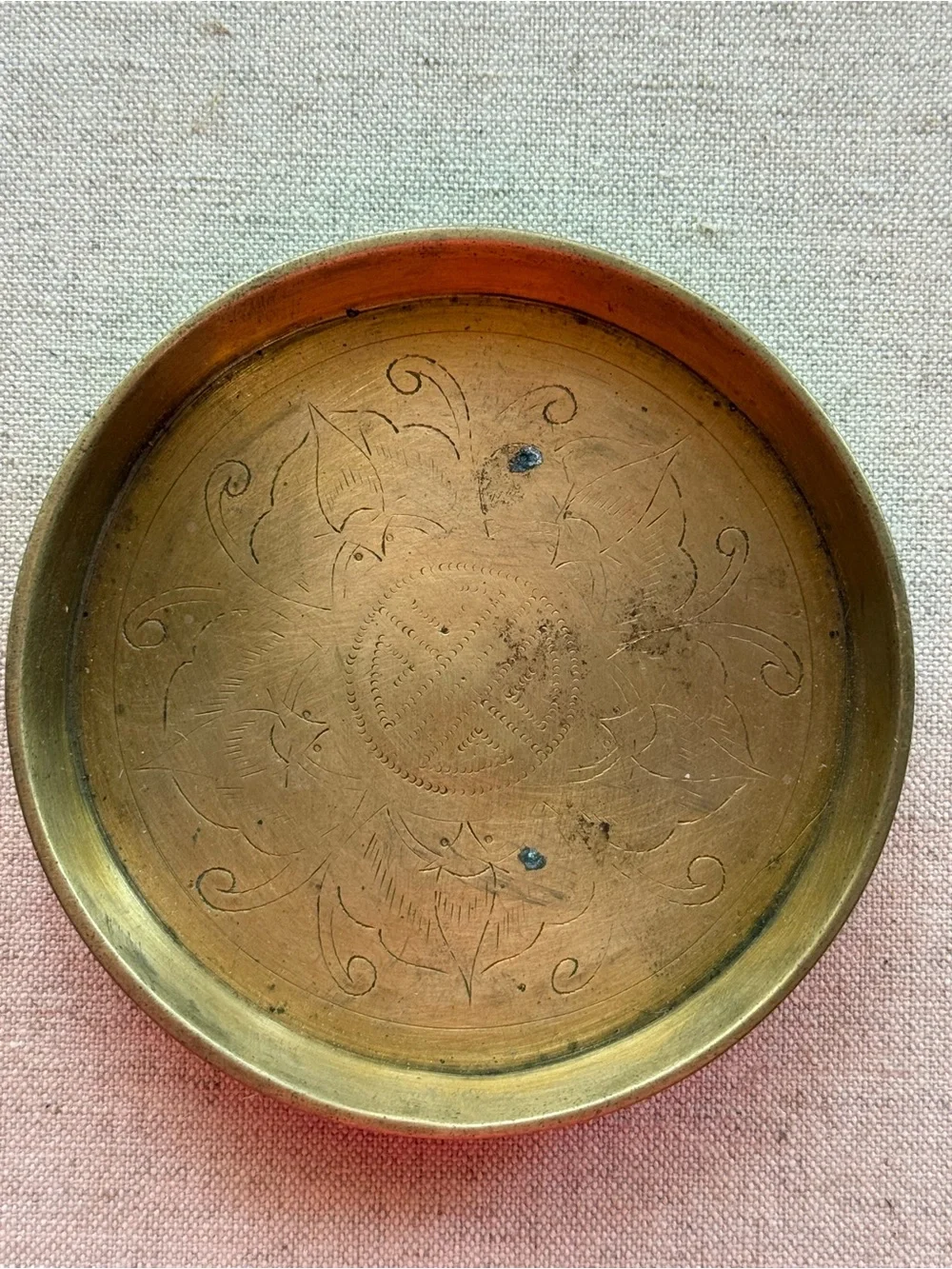 Vintage Engraved Brass Trinket Dish | Made in China | 4”